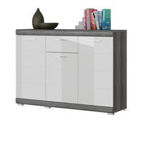 SIDEBOARD weiß Hochglanz, Rauchsilber grau 120 cm, Kommode mit 8 Fächern - Weiß Hochglanz/Silberfarben, Holzwerkstoff/Kunststoff (120/85/37cm) - Inn.Furn