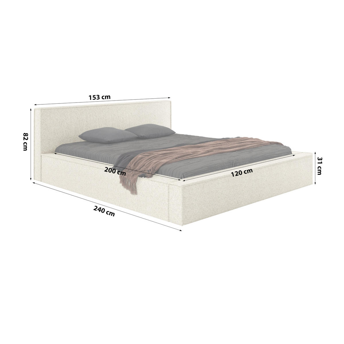 POLSTERBETT Molde mit Bettkasten 120x200 cm, Ecru - Ecru, Textil (120/200cm) - Meblito