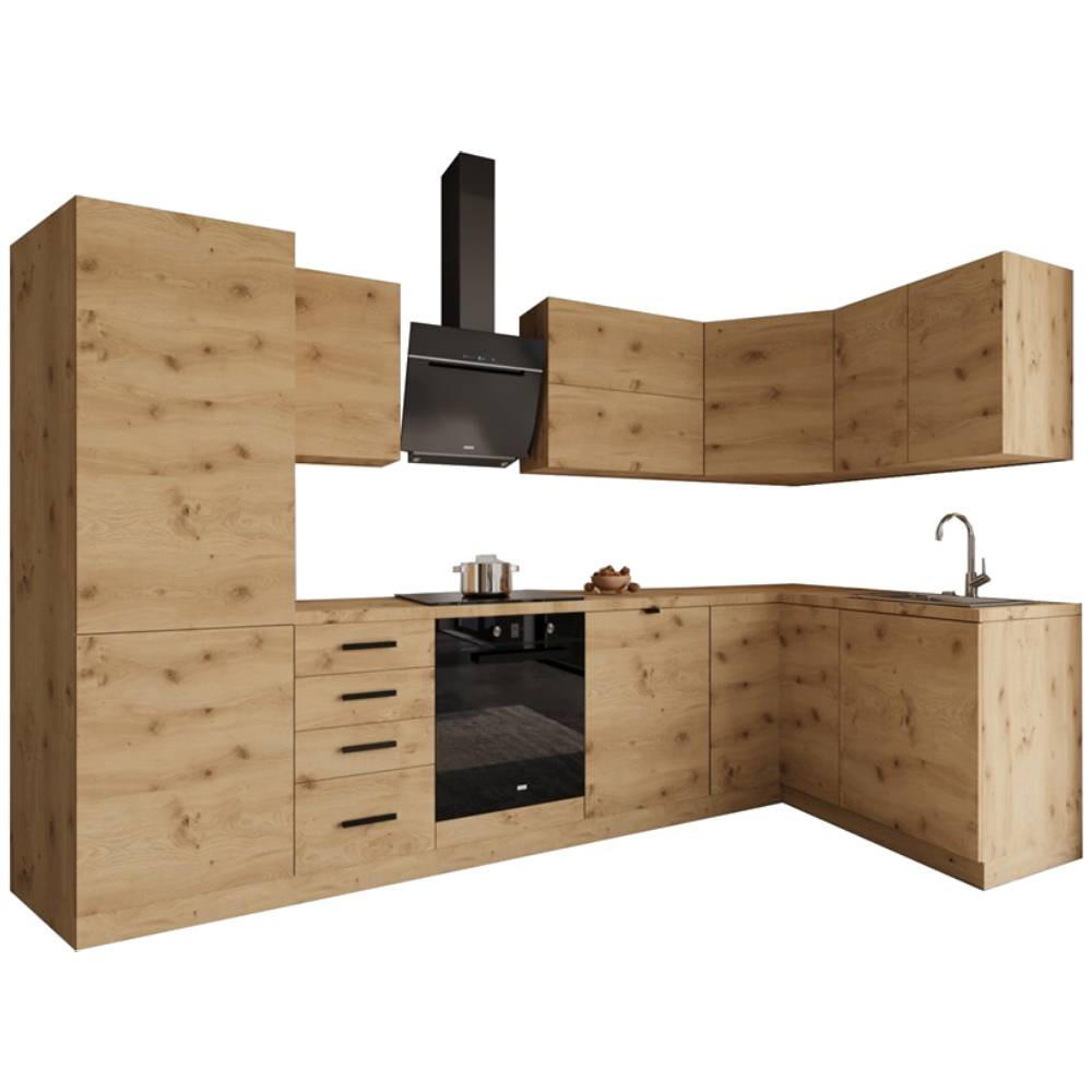 WINKELKÜCHE 300 cm x 140 cm- Langen KL6-M300 - in Artisan Eiche - Schwarz/Eiche Artisan, Holz/Holzwerkstoff (440/212/58cm)