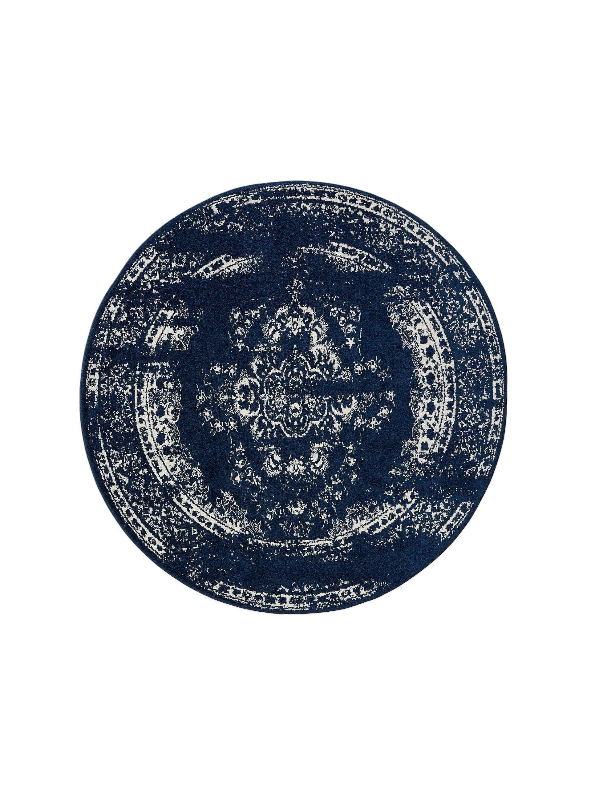 VINTAGE-TEPPICH Sia ø 120 cm rund - Blau, Kunststoff (120/120cm) - benuta