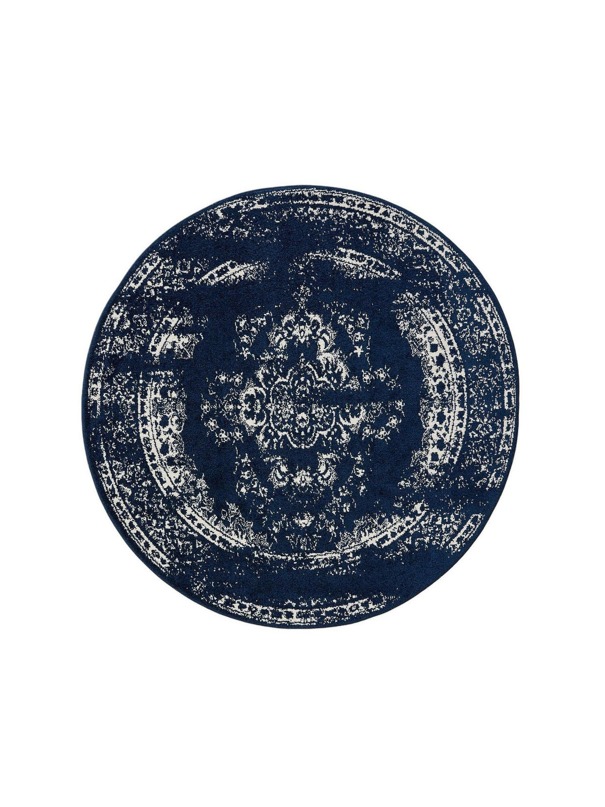 VINTAGE-TEPPICH Sia ø 120 cm rund - Blau, Kunststoff (120/120cm) - benuta
