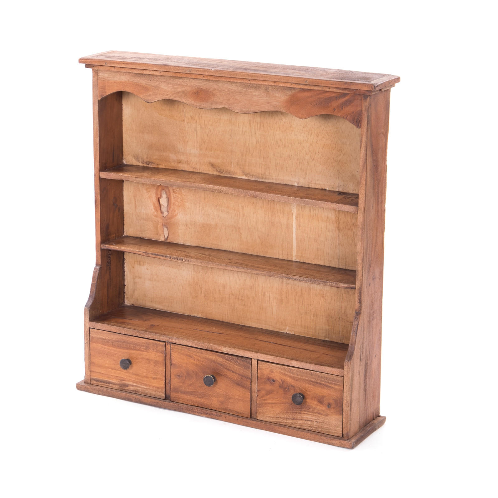 WANDREGAL Nelia Mahagoni Massivholz, 3 Ebenen, 2 Schubladen naturfarben - Naturfarben, Holz (62/67/15cm) - DESIGN DELIGHTS