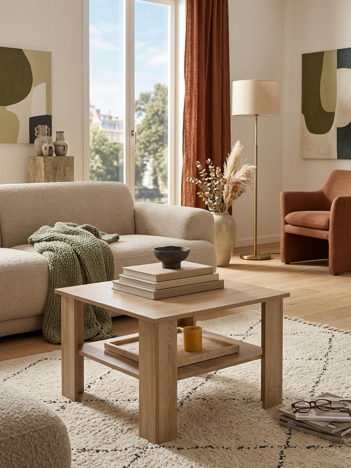 COUCHTISCH NIDDA aus Sonoma Eiche, kratzfest und Ablagefläche, Beige 60x60x42 cm - Beige, Holz (60/60/42cm) - KADIMA DESIGN