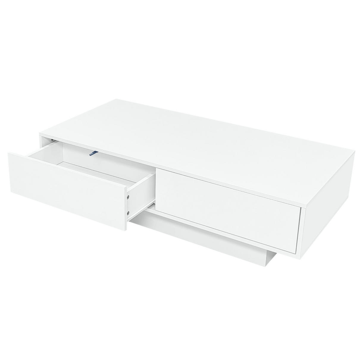 COUCHTISCH 115/55/34 cm weiß hochglänzend mit 2 Schubladen und LED-Beleuchtung - Weiß, Holzwerkstoff (115/55/34cm) - OKWISH