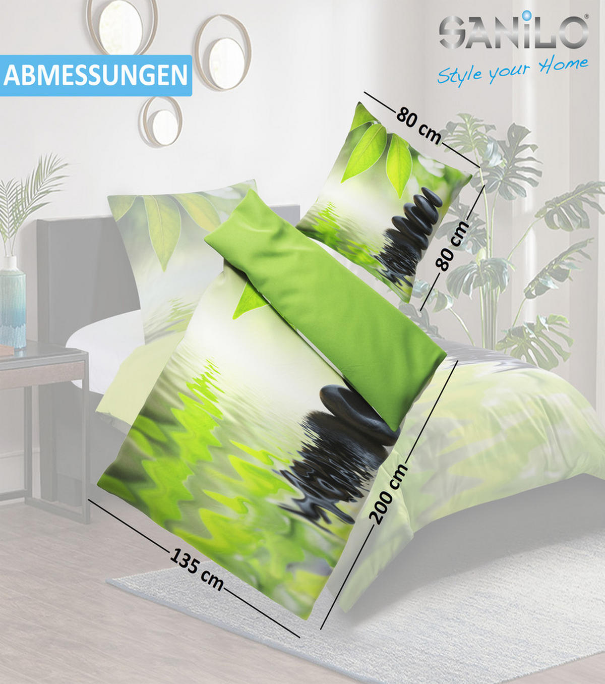 BETTWÄSCHE 2-teilig Harmony - Grün, Naturmaterialien (135/200cm) - Sanilo