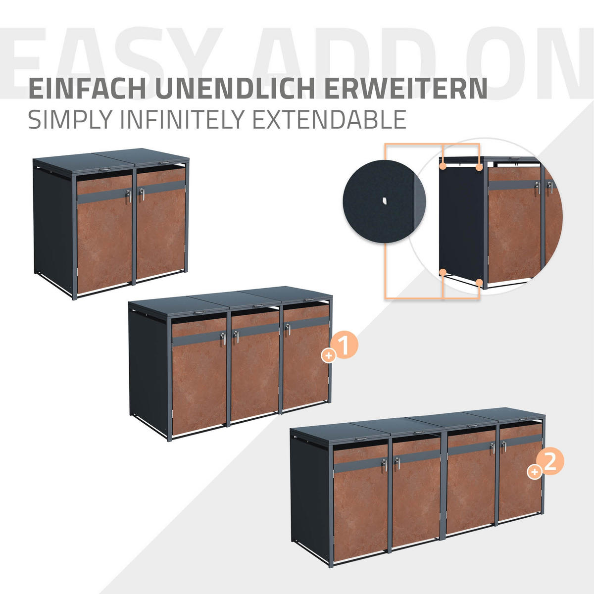 MÜLLTONNENBOX 2er Anthrazit-Rostoptik - Rotbraun, Metall (80/116.3/132cm) - ML-DESIGN
