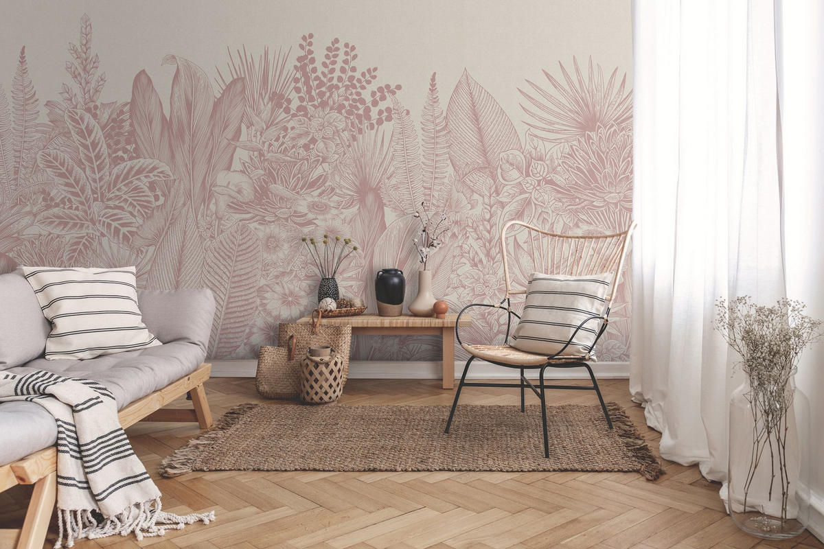 FOTOTAPETE Palmblätter 424 x 280 cm - Pink, Papier (424/280cm) - Sanders & Sanders