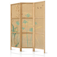 PARAVENT Japanischer 3-tlg 135x172 cm Boho Pflanzen - Beige, Holz/Textil (135/172/3cm) - Muralo