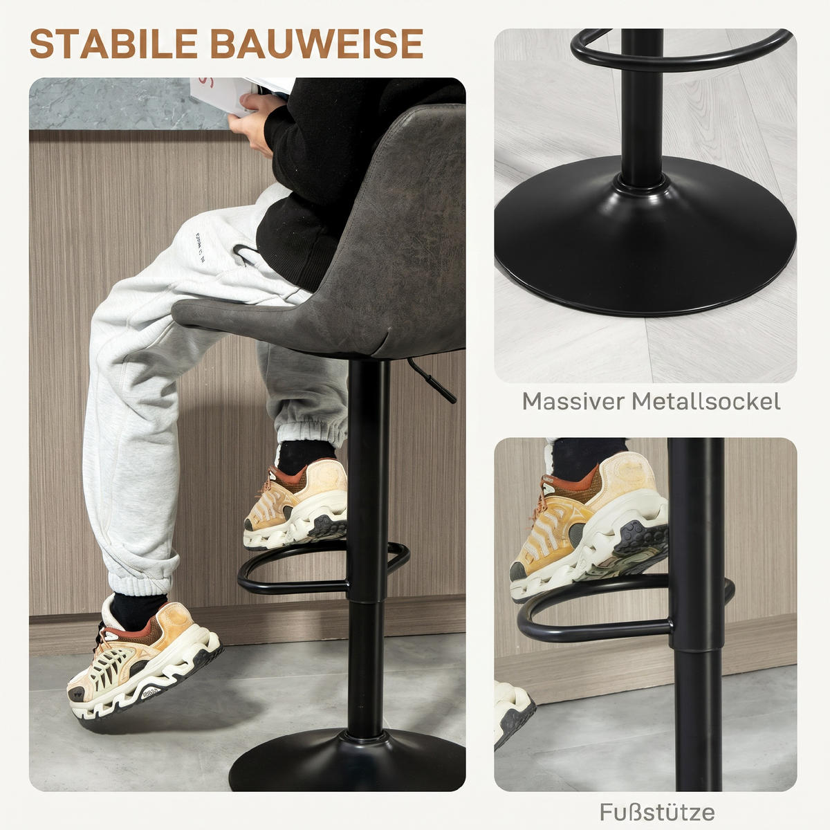 BARHOCKER Mikrofasertuch, Metall Dunkelgrau - Dunkelgrau/Schwarz, Textil/Metall (43/110/46.5cm) - HOMCOM