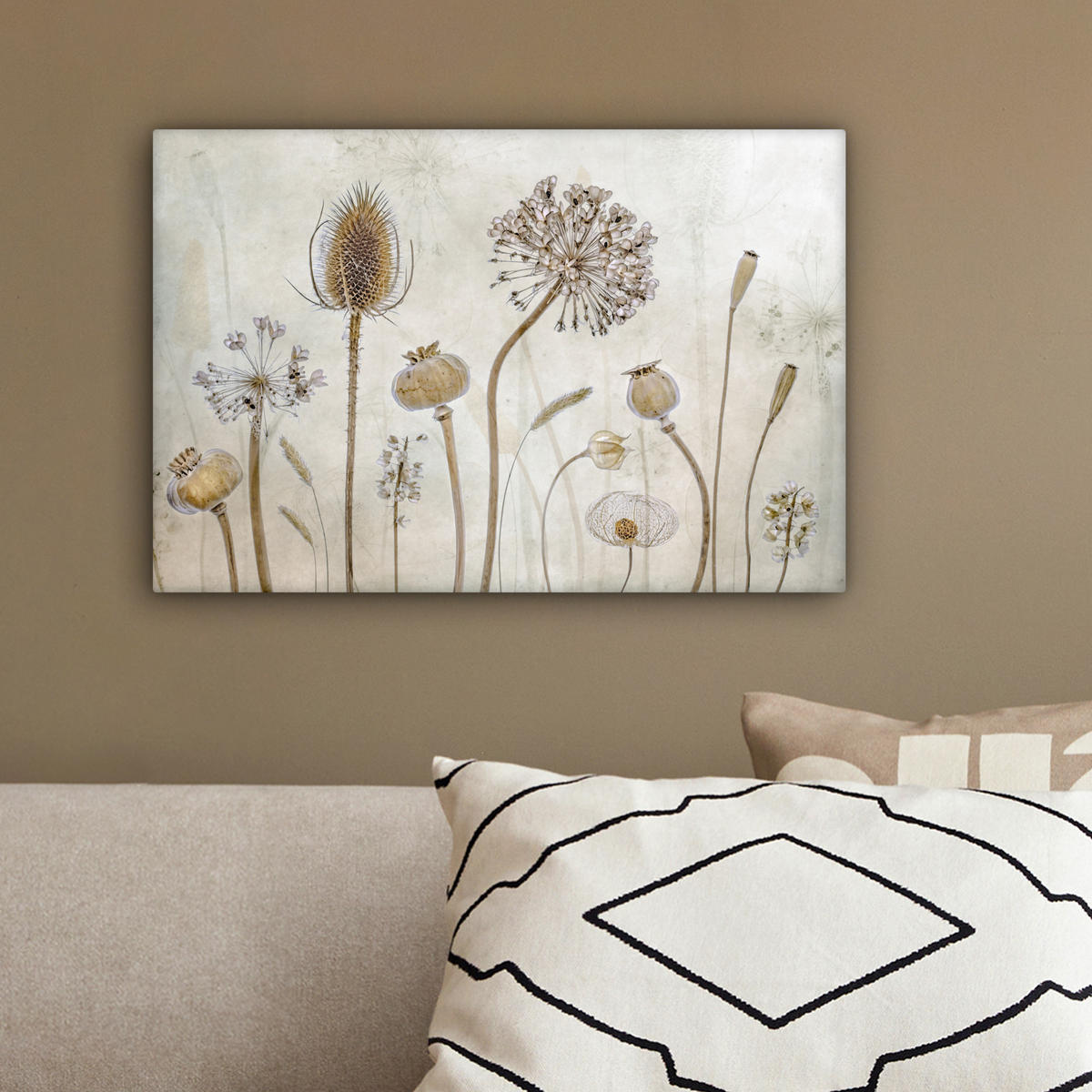 LEINWANDBILD Blumen - Aquarell - Stilleben - Braun - Vintage 30x20 cm - Beige, Textil (30/20cm) - MuchoWow