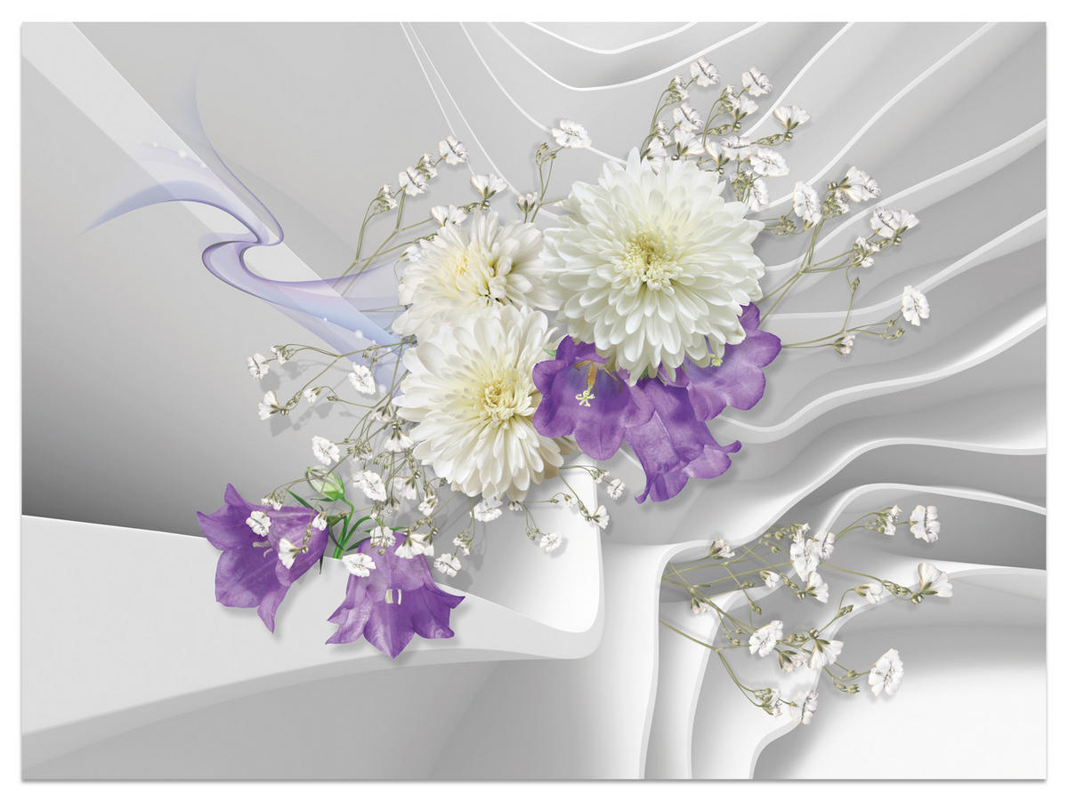 FOTOTAPETA Pre Obývaciu Izbu BLUMEN Abstraktné Vlnité Priestorové Pozadie 250 x 175 cm - sivá/biela, papier (250/175cm) - Muralo
