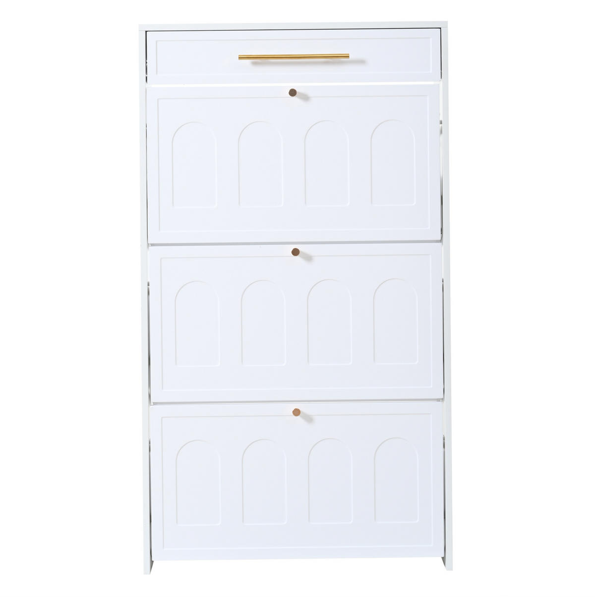 SCHUHSCHRANK aus MDF 70x25x123,5cm in Weiß mit 6 Fächern & Schublade - Weiß, Holzwerkstoff (70/123.5/25cm) - Modfu