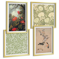 BILDER SET 4er Set - 50x50 cm & 40x60 cm Goldrahmen - Blumen und Vögel in natürlicher Umgebung - Goldfarben, Kunststoff (50/50cm) - TULUP