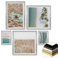 WANDBILDER 5er Set - 50x50 cm & 20x30 cm & 40x60 cm Silberner Rahmen - Urlaubsblick Strand Meer - Silberfarben, Kunststoff (40/60cm) - ArtPrintCave