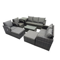 GARTENMÖBELSET mit Couchtisch Polyrattan 9-Sitzer - Dunkelgrau/Grau, Glas/Kunststoff - Fimous