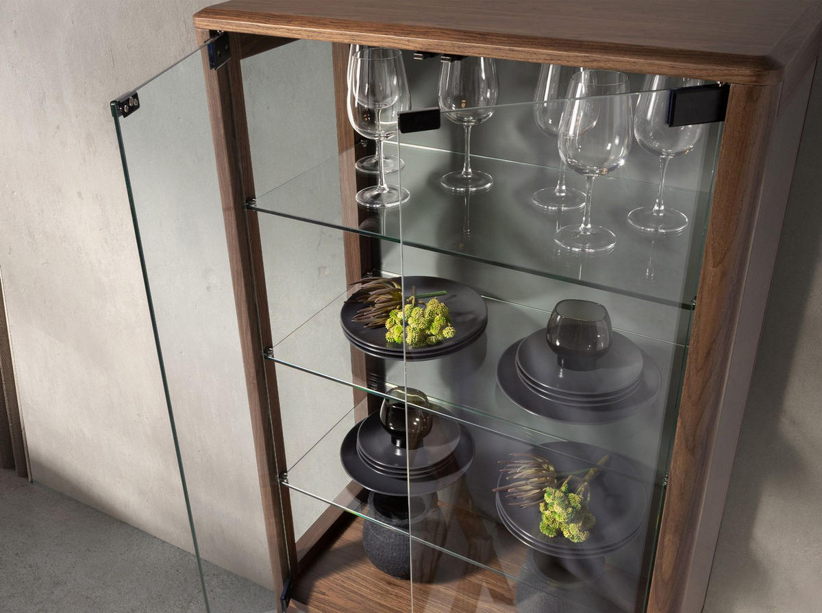 HIGHBOARD aus gehärtetem Glas und Nussbaum mit Innenbeleuchtung 80/40/180 cm - Dunkelgrün/Walnussfarben, Glas/Holzwerkstoff (80/180/40cm) - ANGEL CERDA