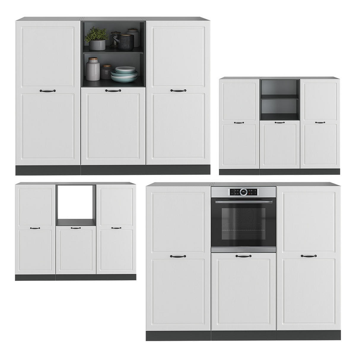KÜCHENBLOCK R-Line Weiß Landhaus/Anthrazit 180 cm ohne Arbeitsplatte - Anthrazit/Weiß, Holzwerkstoff (180/143/46cm) - Vicco