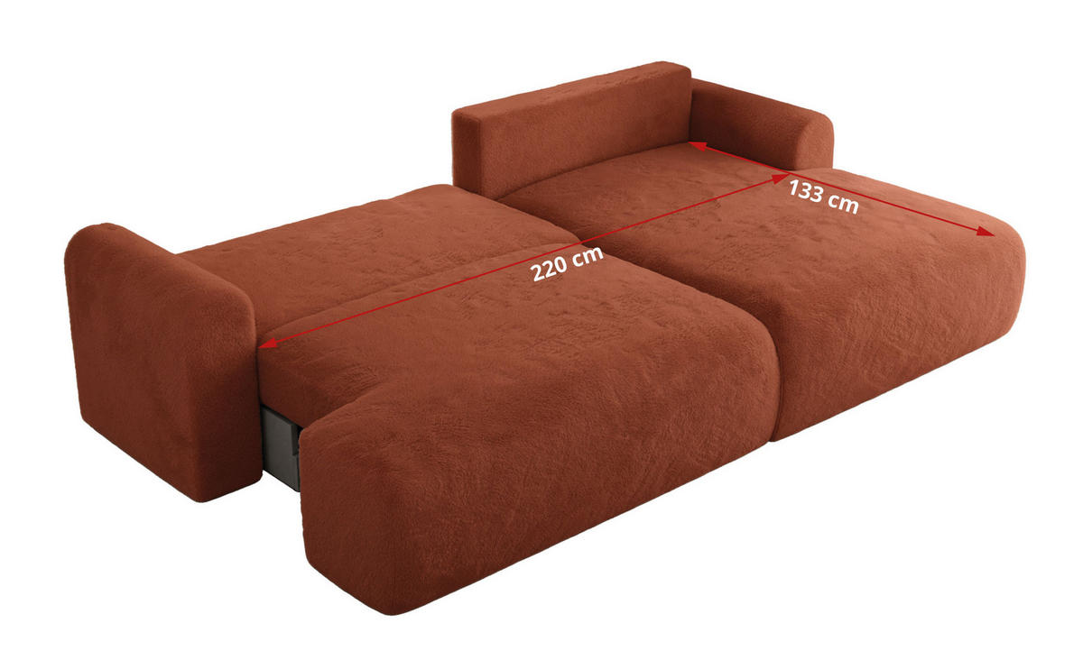 ECKSCHLAFSOFA TONO L Orange Plüsch - links - Schwarz/Orange, Kunststoff/Textil (260/150cm) - MKS