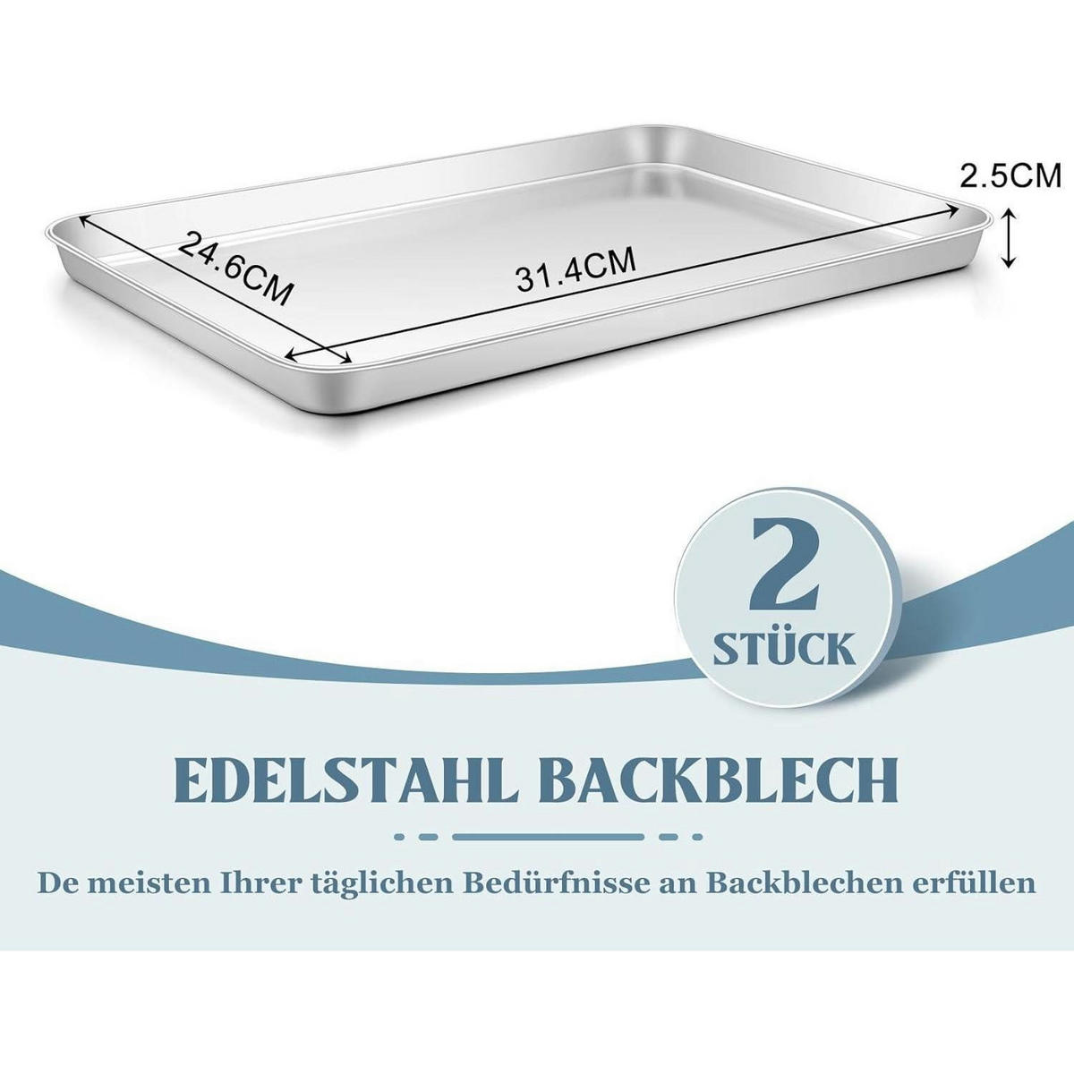 BACKBLECH 2er Set Edelstahl 31,4 x 24,6 x 2,5 cm - Silberfarben, Metall (24.6/2.5/31.4cm)