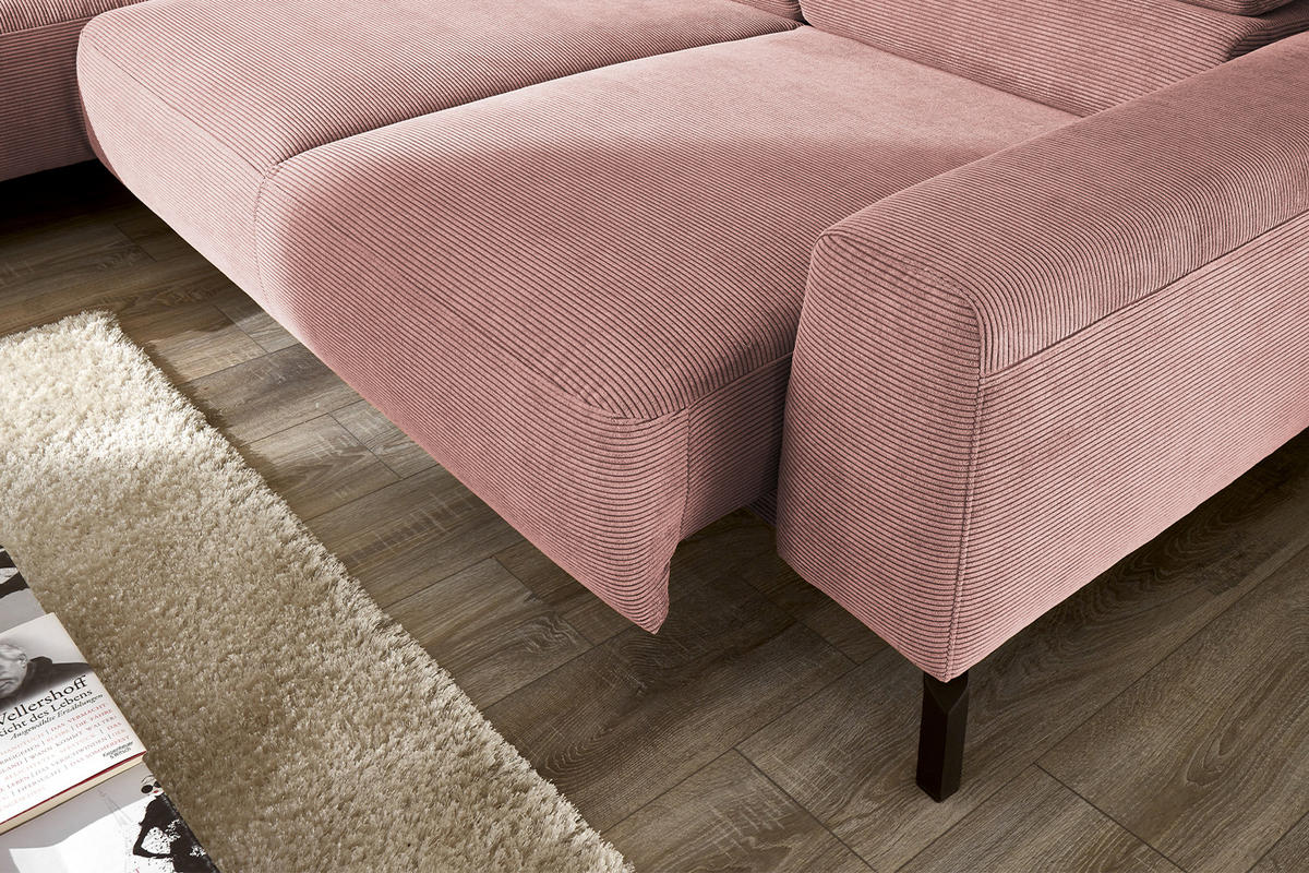ECKSOFA MIT MOTORISCHEM SITZVORZUG DELIA Pink Cord - Pink/Schwarz, Textil/Metall (276/219cm) - KAWOLA