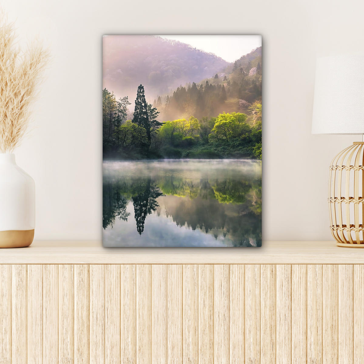 LEINWANDBILD Natur - Bäume - Berge - See - Wasser 30x40 cm - Hellgrün, Textil (30/40cm) - MuchoWow