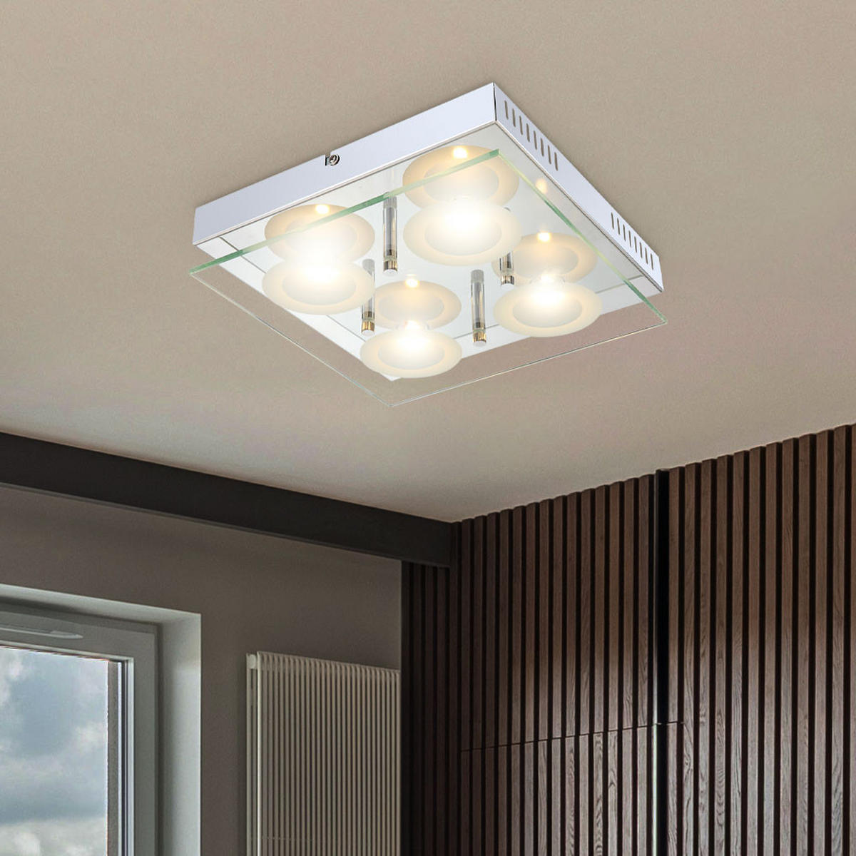 LED DECKENLEUCHTE Metall Glas Silber - Silberfarben, Glas (25/25/6.5cm) - Globo Lighting