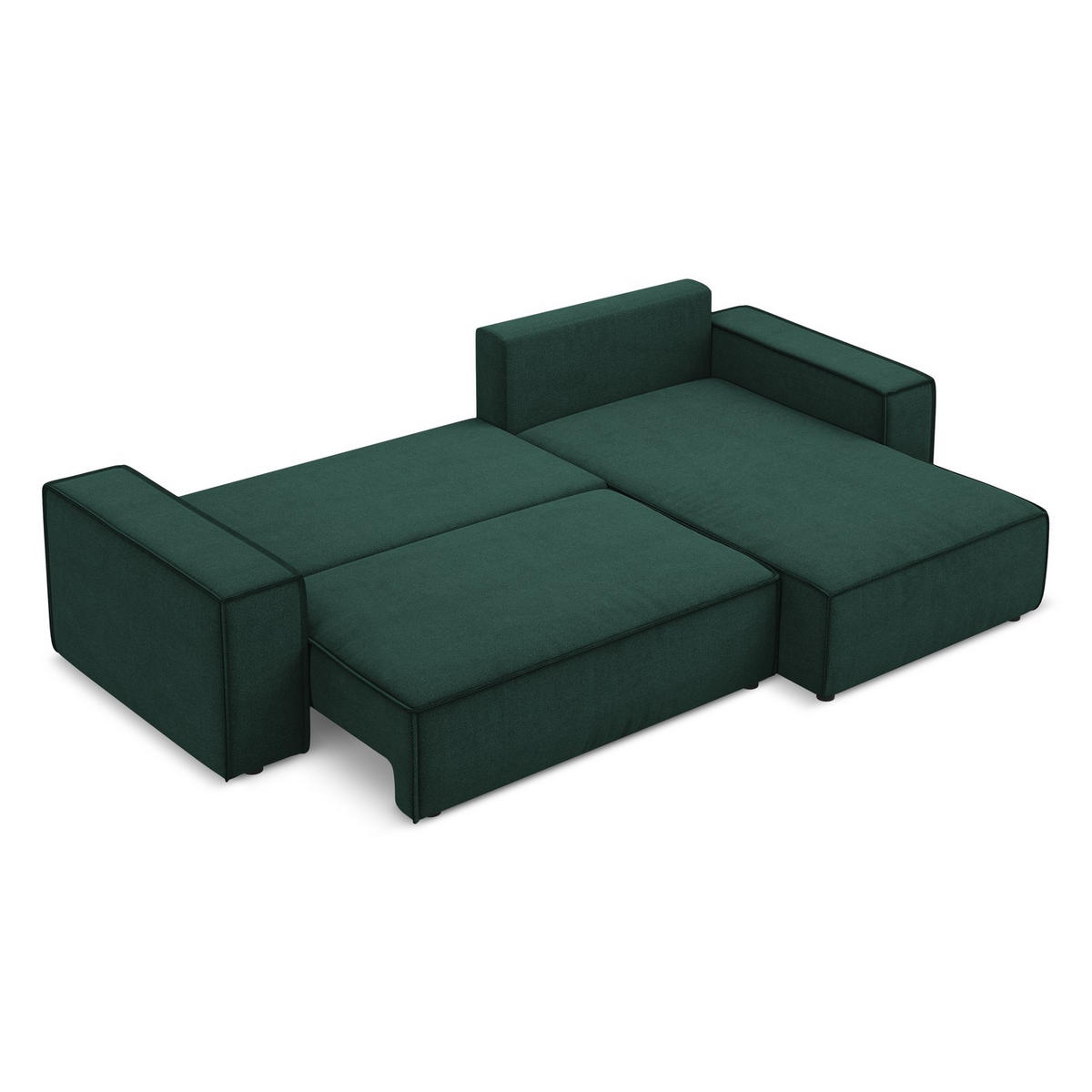 ECKSOFA mit Schlaffunktion Strukturstoff Stoff Grün - Dunkelgrün/Schwarz, Kunststoff/Textil (290/185cm) - Makamii