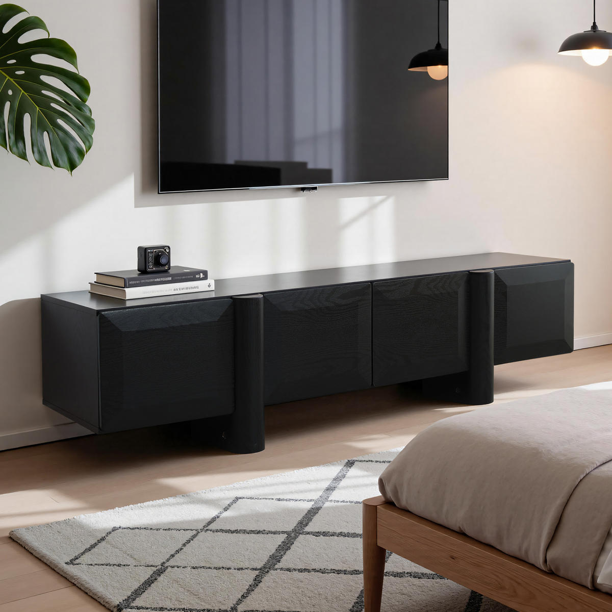 TV-SCHRANK Modern, Schwarz - Breites Lowboard mit 4 Einzel-Schubladen & doppeltem Staufach, MDF TV Board | 160x40x40 cm - Schwarz, Holz (160/40/40cm) - Hometopia