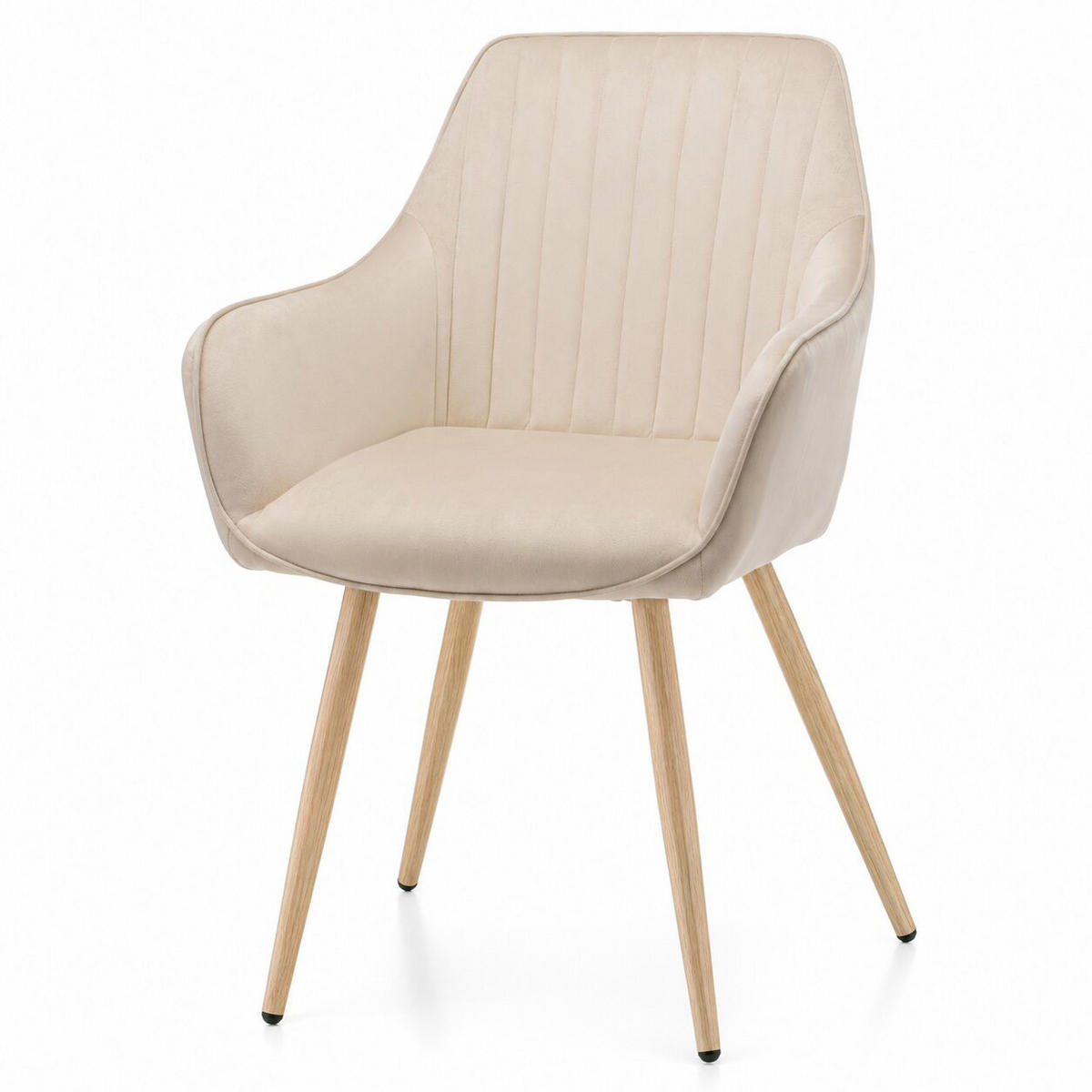 STUHL PASSO gepolstert mit Steppung - beige, Beine in Holzoptik - Samt Velours - Ecru/Eichefarben, Textil/Metall (58/87/60cm) - NEW HOME
