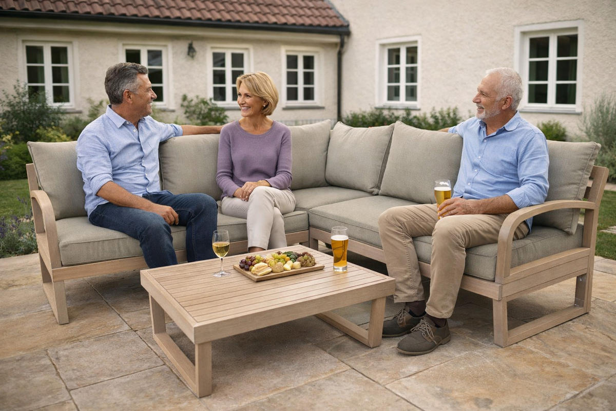 GARTEN-ECKLOUNGE Jura Grau Eukalyptus Holz FSC 100 - Braun, Kunststoff - Green Spirit