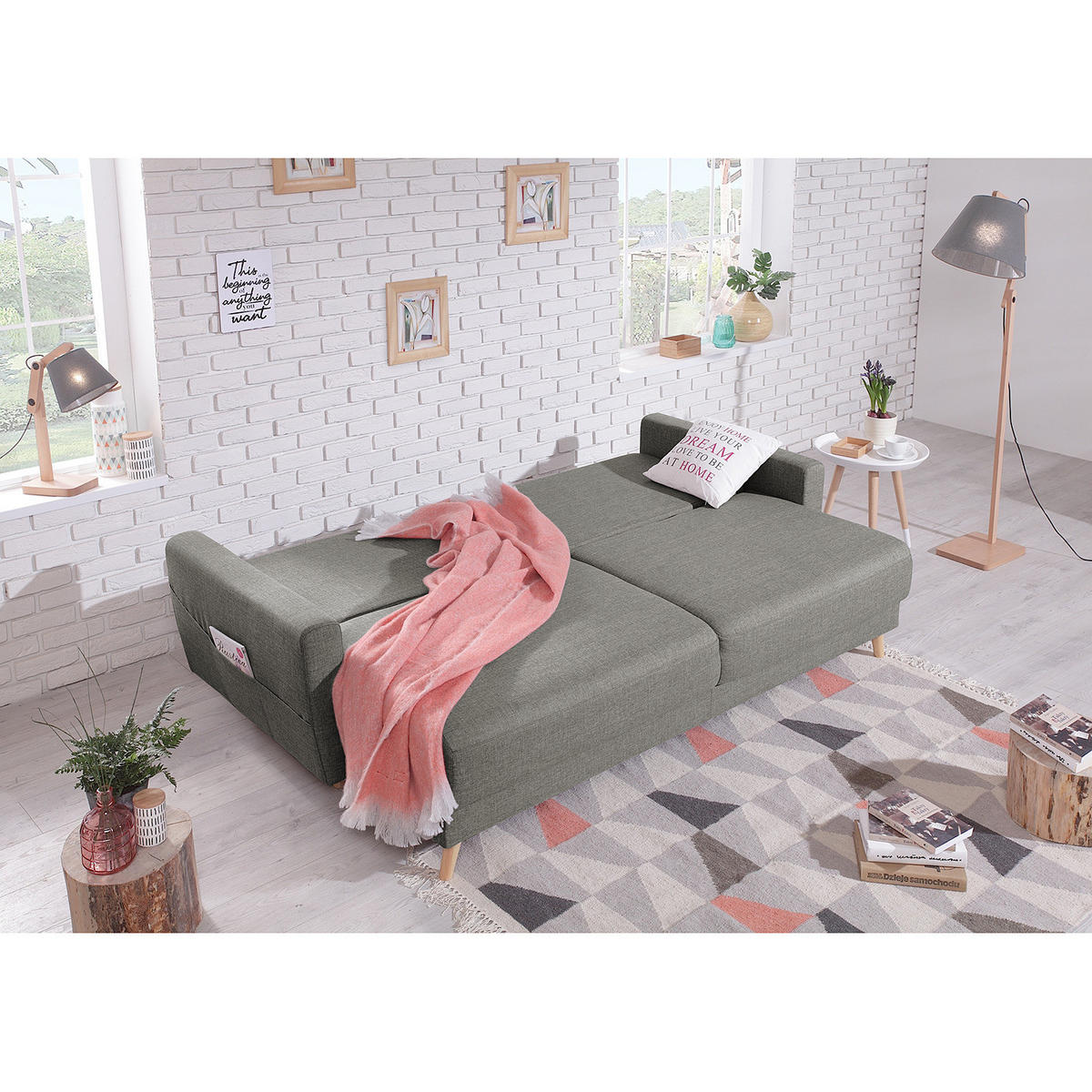 3-SITZER SOFA - Grau, Textil (220/90/90cm) - home24