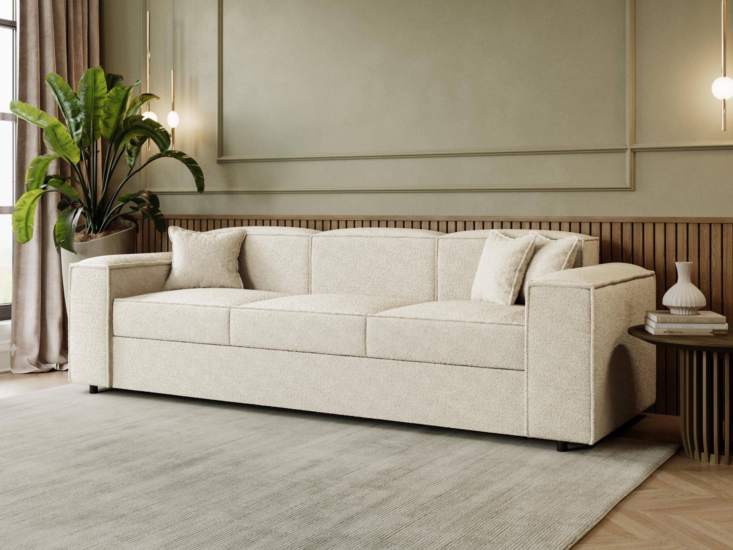 SCHLAFSOFA Santos Boucle - Schwarz/Naturfarben, Holzwerkstoff/Kunststoff (252/79/88cm) - MIRJAN24