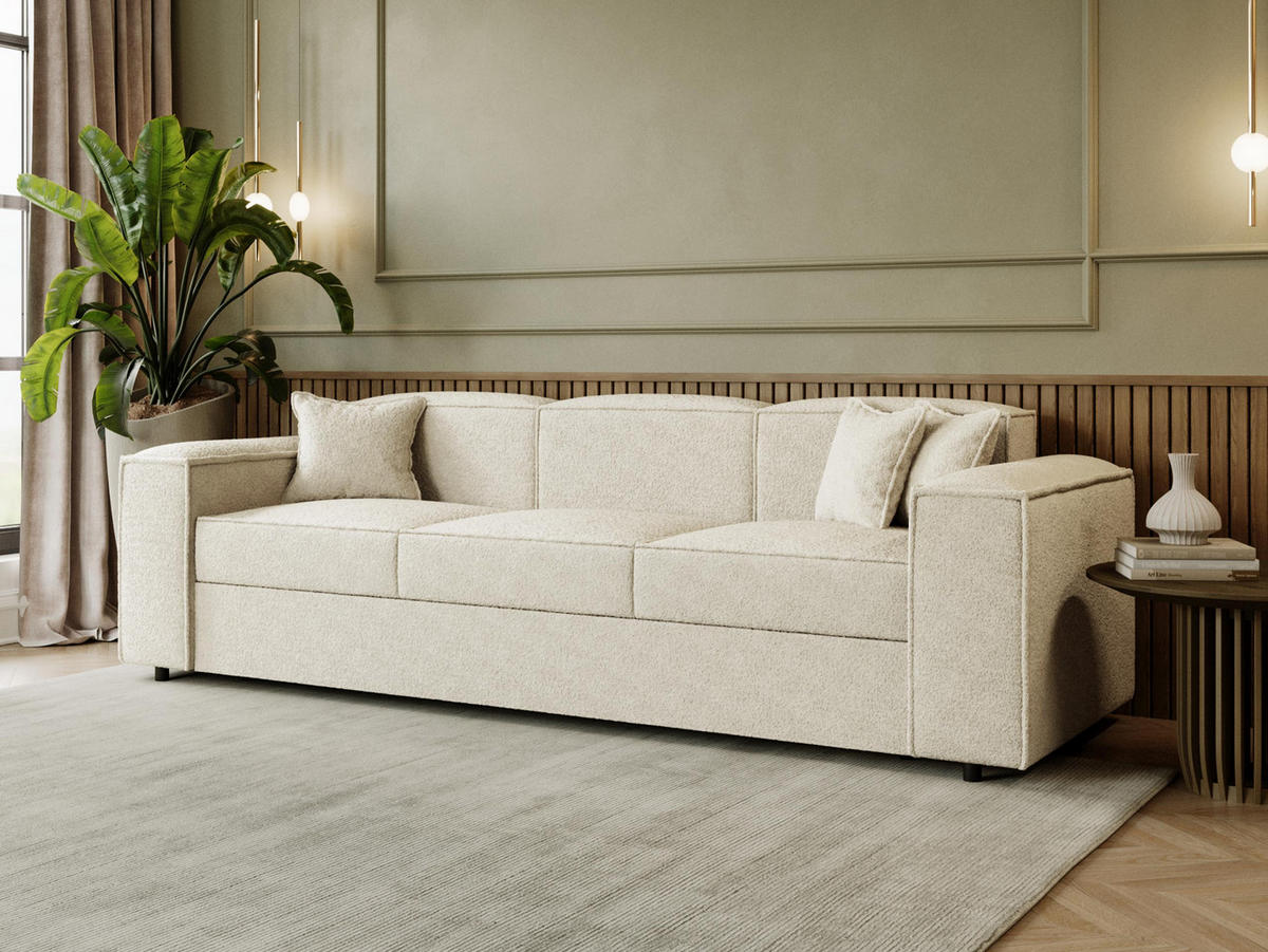 SCHLAFSOFA Santos Boucle - Schwarz/Naturfarben, Holzwerkstoff/Kunststoff (252/79/88cm) - MIRJAN24