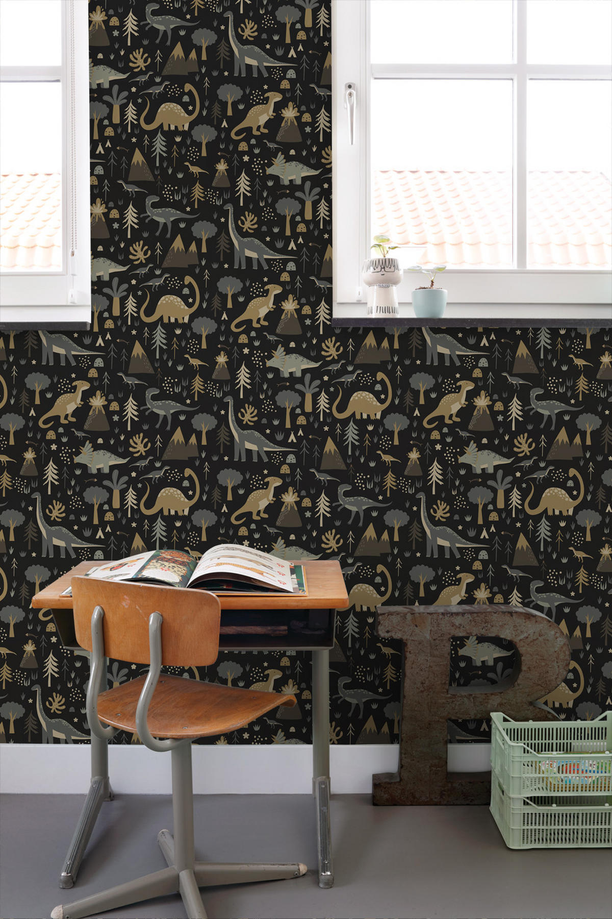 TAPETE Dinosaurier 50 x 900 cm - Schwarz, Papier (50/0.1cm) - ESTAhome