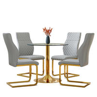 ESSGRUPPE DE-39470 5-teilig, Glastisch und 4 Stühlen mit Rautenmuster Hellgrau - Hellgrau, Metall (85/75/85cm) - ComfortXL