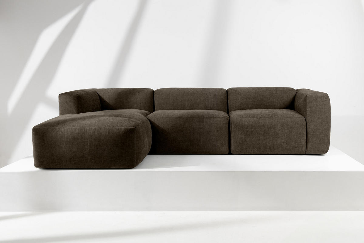 ECKMODULSOFA-LINKS BUFFO mit extrem weicher und bequemer Sitzfläche, Gewebestoff, braun - Braun, Textil (297/180cm) - KONSIMO®