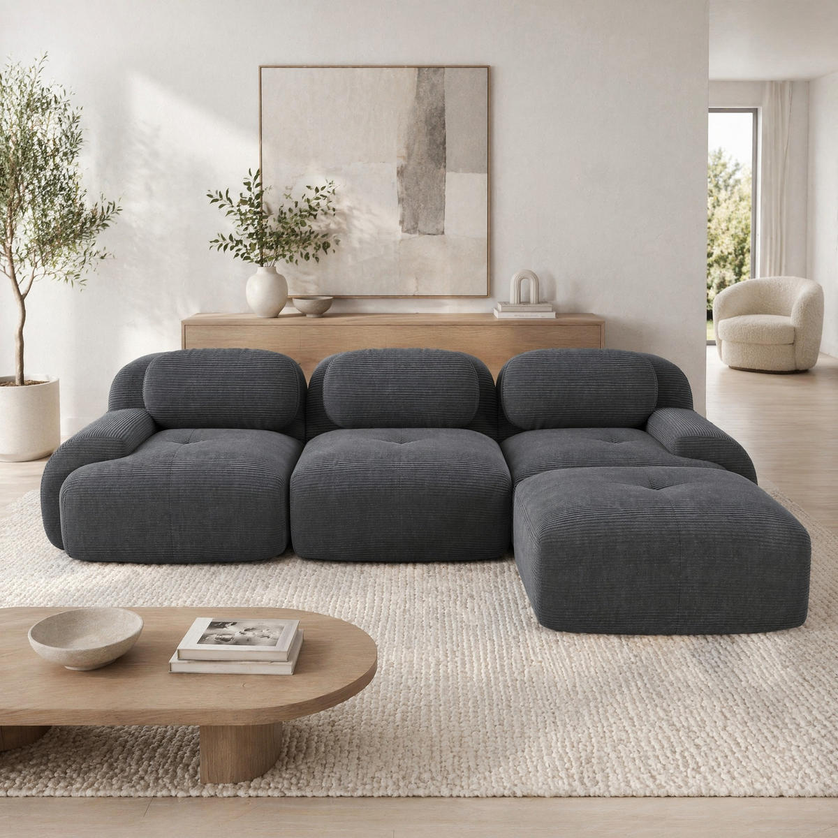 ECKSOFA 298/178/70 cm in Grau aus Cordstoff, modular und montagefrei - Grau, Textil (178/298cm) - Flora Grace