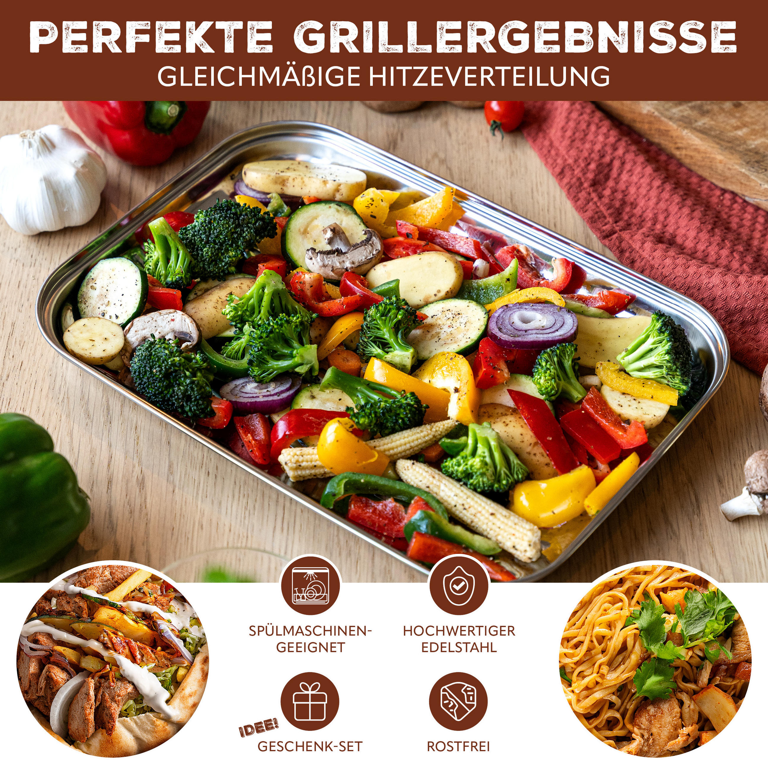 GRILLSCHALE 2er-Set, silber, Edelstahl - Edelstahlfarben, Metall (24.5/2.5/35cm) - bremermann