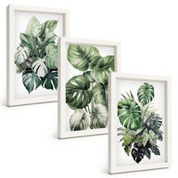 BILDER SET 3er Set - 20x30 cm Weißer Rahmen - Aquarell von grünen tropischen Blättern - Weiß, Kunststoff (20/30cm) - TULUP
