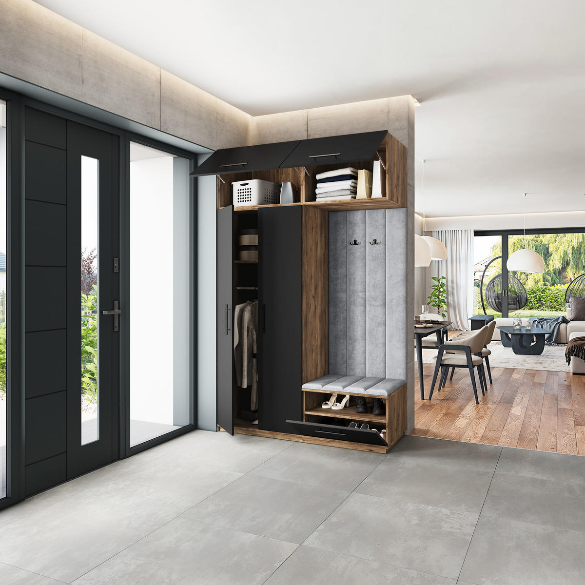 GARDEROBENSCHRANK REMA 150/240/60 cm Modern Eichefarben - Eichefarben/Schwarz, Holzwerkstoff (150/240/60cm) - MASSENO