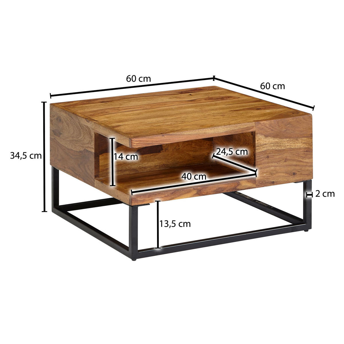 COUCHTISCH MIO Sheesham Sofatisch Braun - Braun, Holz (60/60/34.5cm) - tinkaro