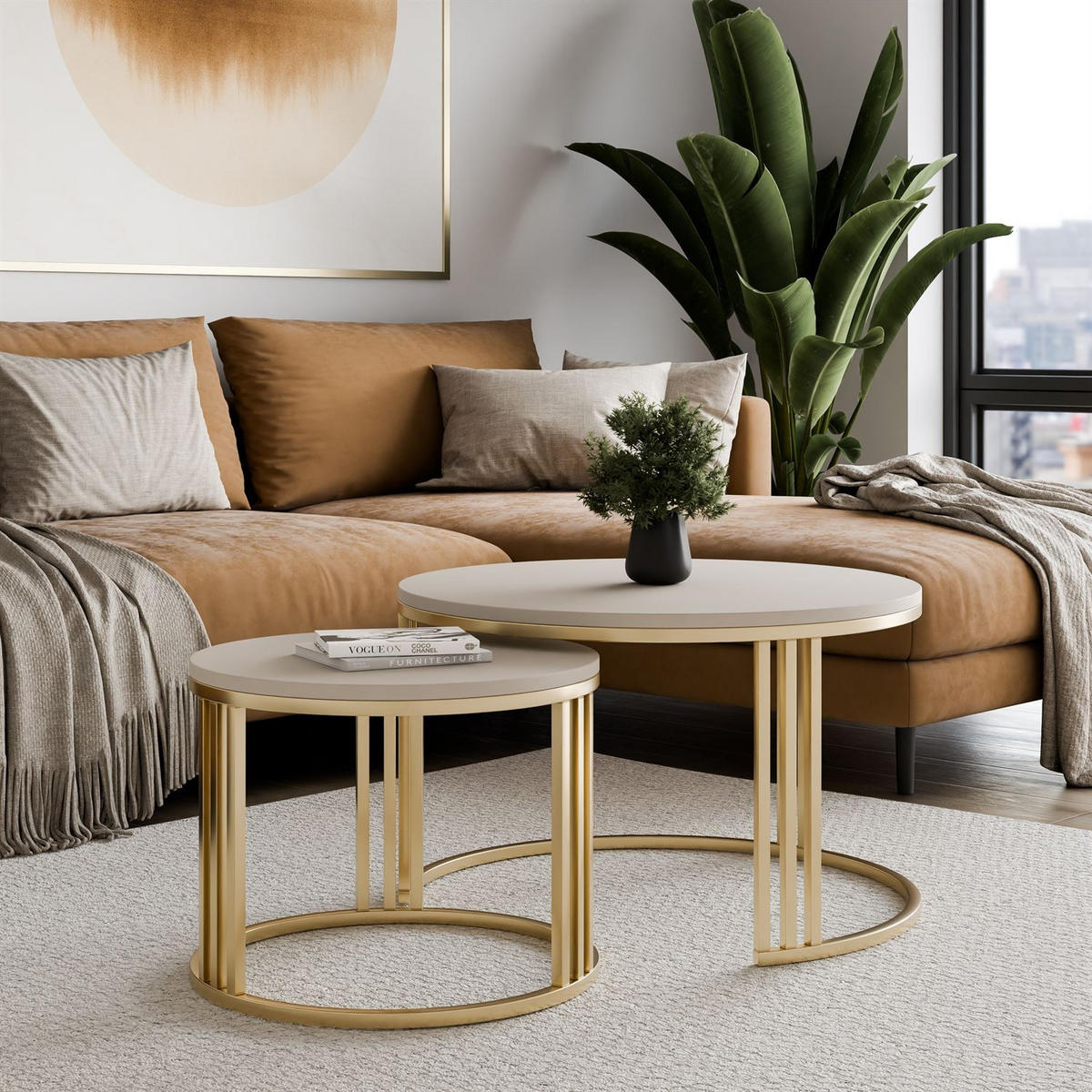 COUCHTISCH 2in1 LORI MAT gebürstetes Gold, Gebürstetes Gold / Kaschmir matt - Kaschmir, Metall (70/70/49cm) - Lookway