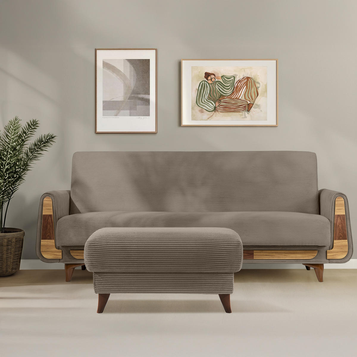 HOCKER GUSTAVO II, Beige - Beige/Braun, Holz/Holzwerkstoff (92/49/92cm) - KONSIMO®