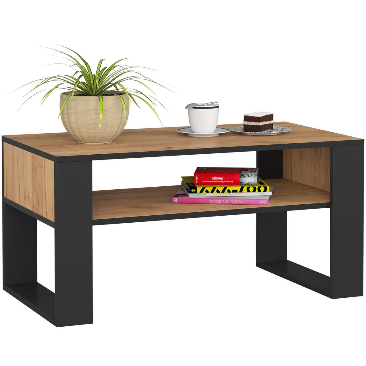 COUCHTISCH DOMI, Craft-Schwarz, 53x92x45 cm - Schwarz/Nickelfarben, Holz (50/92/45cm) - Milordbikes