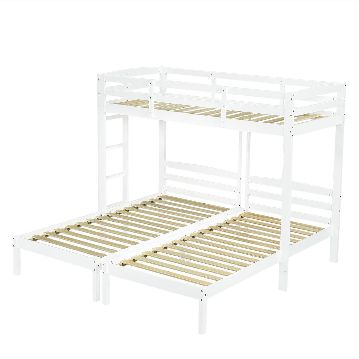 ETAGENBETT 90/200 cm mit Seitenleiter, 3 Schlafplätzen und Massivholzgestell, Weiß - Weiß, Holz (90/200cm) - Redom
