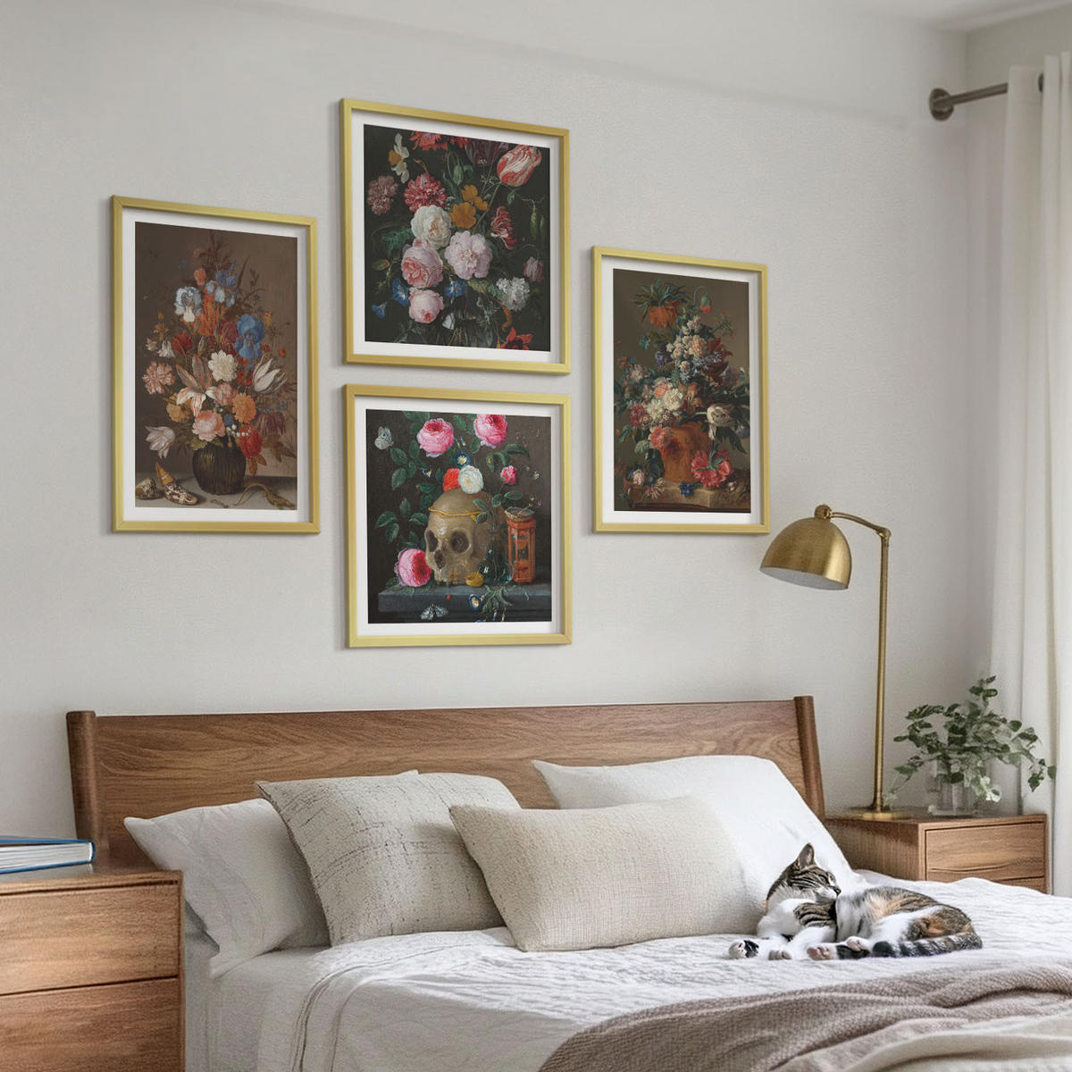 BILDER SET 4er Set - 50x50 cm & 40x60 cm Goldrahmen - Blumenarrangements in Vasen - Goldfarben, Kunststoff (50/50cm) - TULUP