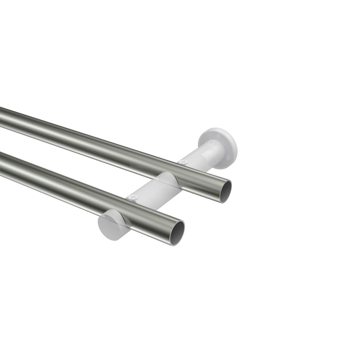 GARDINENSTANGEN-SET Platon Zoena 140 cm, 2-läufig (ohne Ringe), 20 mm Ø Edelstahl-Optik - Edelstahlfarben, Metall (140cm) - INTERDECO