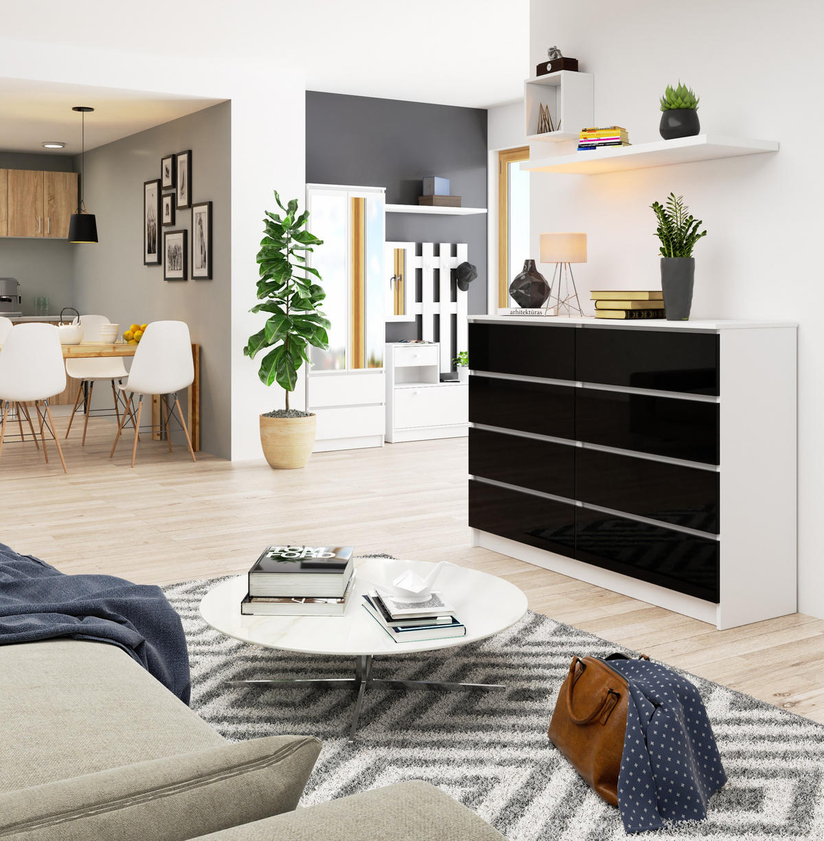 KOMMODE Weiß, Schwarz Glanz 99/138/40 - Weiß, Holzwerkstoff (138/99/40cm) - RAUMHIRSCH FURNITURE