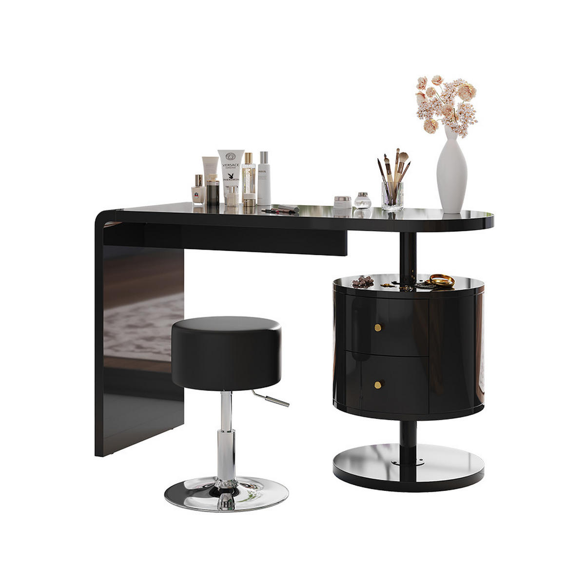 SCHMINKTISCH Lara Schwarz Hochglanz 120 cm 2 Schubladen - Schwarz Hochglanz, Holzwerkstoff (50/120/76cm) - Vicco