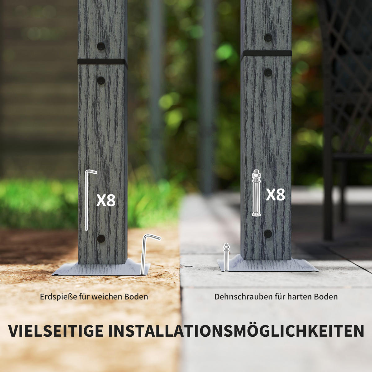 PERGOLA ca. 3x3m, Grau - Grau, Metall (296/232/299cm) - Outsunny